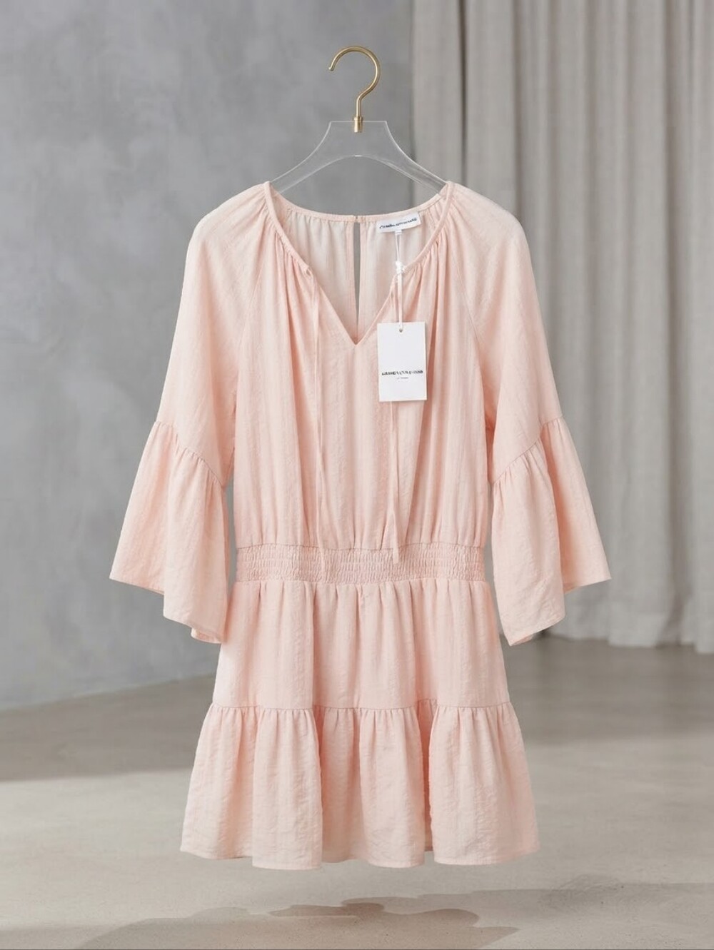 Amanda Uprichard Alena Romper Shorts Tie Bow Blush V-Neck Light Pink Size L